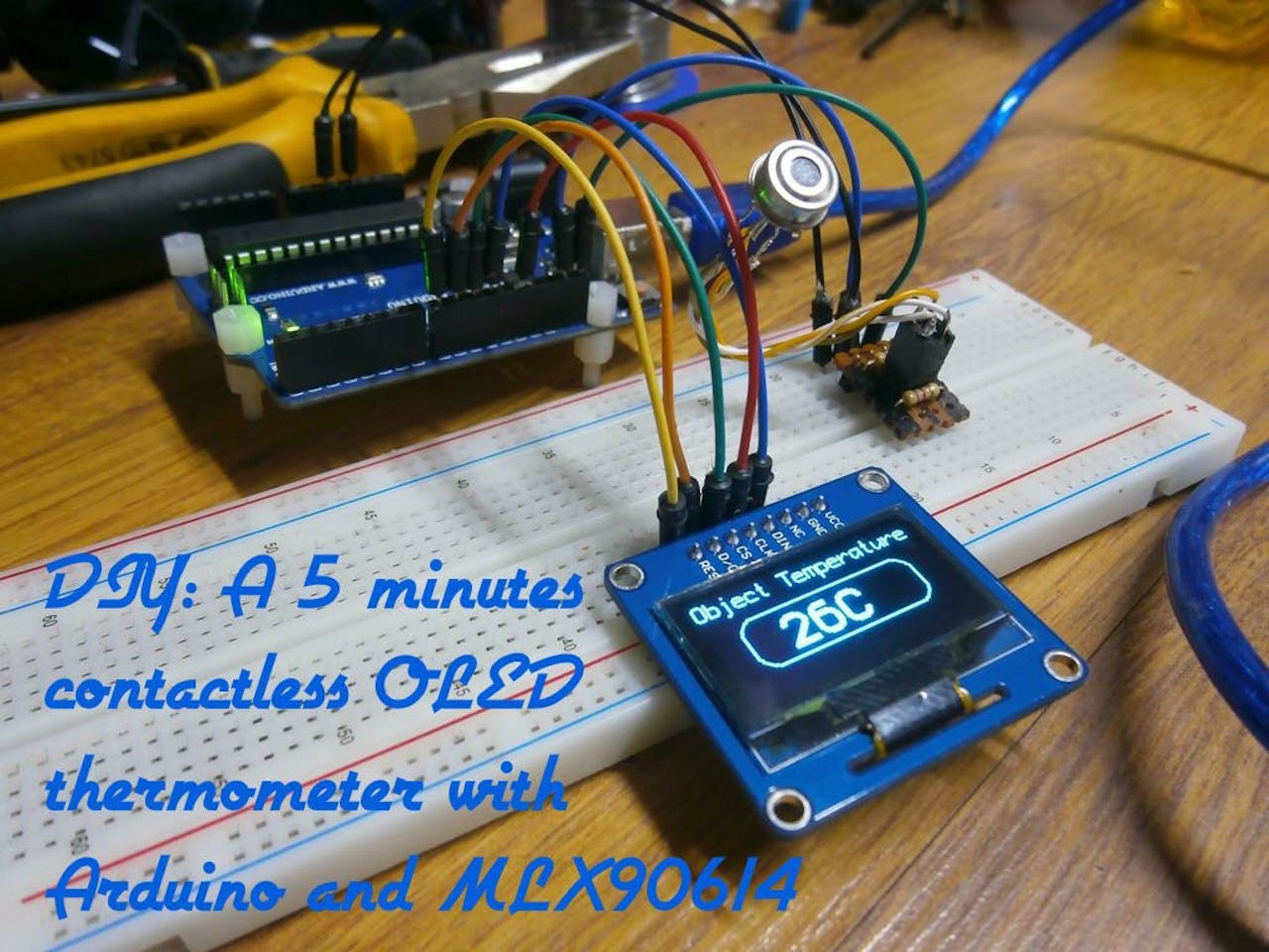 diy a 5 minutes contactless oled thermometer with arduino arduino project hub