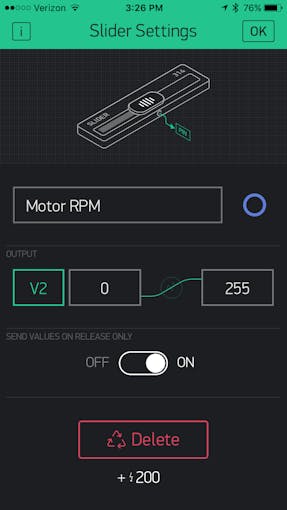 Blynk Motor speed adjustment slider switch set-up