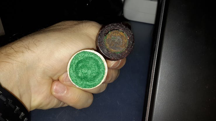 Old felting on (white piece) and removed (black piece)