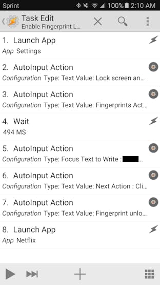 Enable Fingerprint Lock task in Tasker