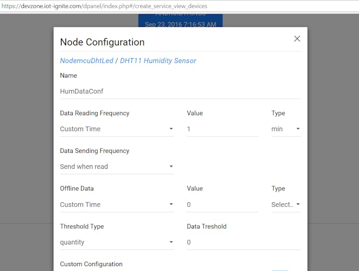 Humididty Sensor Data Configuration