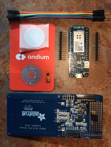 Arduino MKR1000, Ntag203 Mifare Ultra-light RFID Tags, Adafruit PN532 NFC RFID/NFC Shield (LiPo Battery optional)