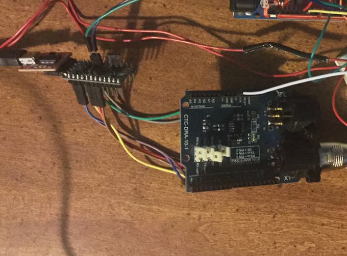 DMX shield pins connected to Pro Mini using jumper wires