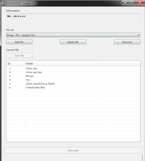Connect Module to PC, add file "asrgrp1.txt" and hit "Download" button.
