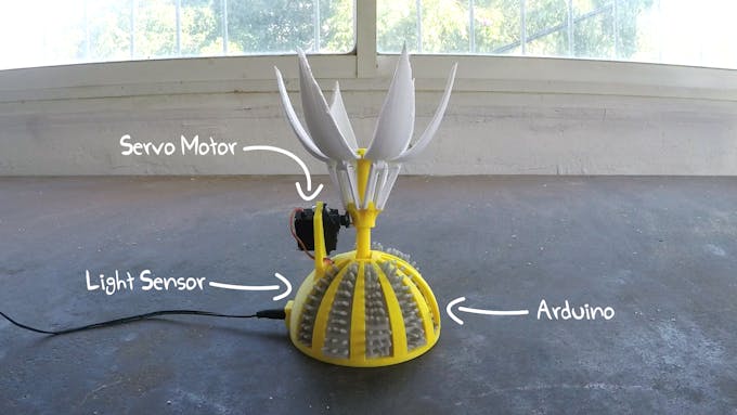 Sunflower parts: Servo motor, Arduino and Light sensor