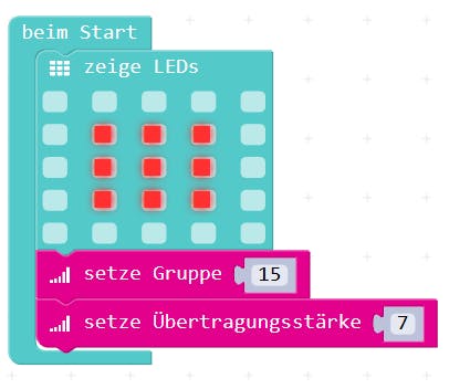 Beim Start wird die Gruppe und die Übertragungsstärke gesetzt.