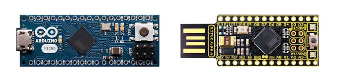 Arduino Micro vs Freetronics LeoStick (to scale)
