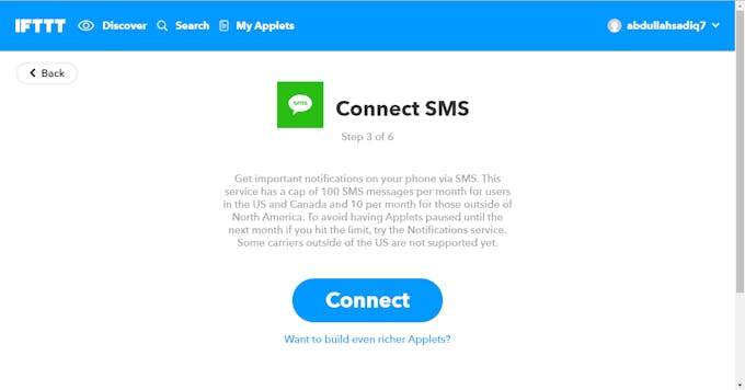 Click "Connect" and follow the instructions to verify your phone number