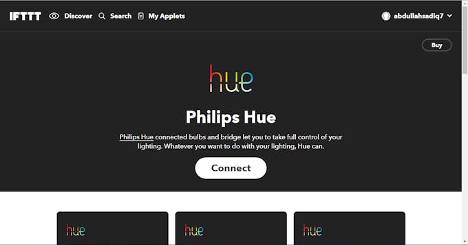 Philips Hue IFTTT page