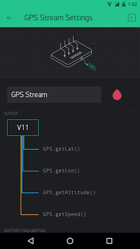 The GPS Stream sends your smartphone's geographical location to a specified virtual pin