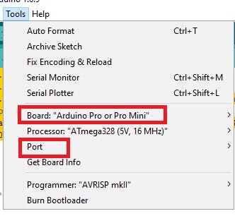 Select the right board and port
