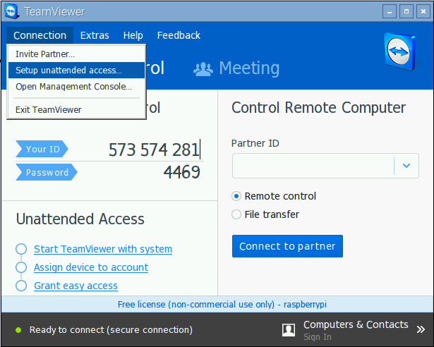 raspberry pi teamviewer persistent access