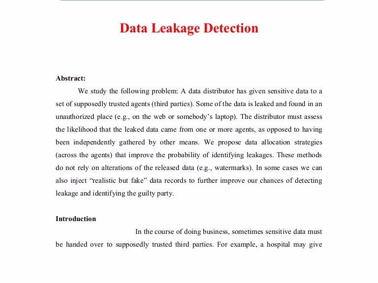 Detection of data leakage using cloud computing
