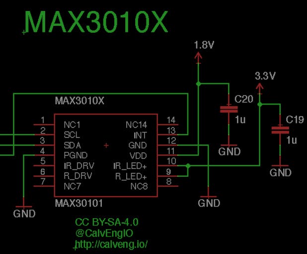 The MAX30101 communicates with the Arduino via I2C.