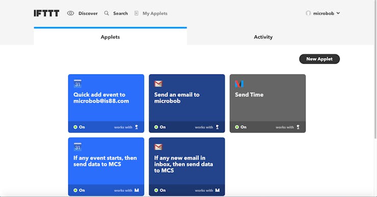 “My Applets” page. ifttt.com/my_applets