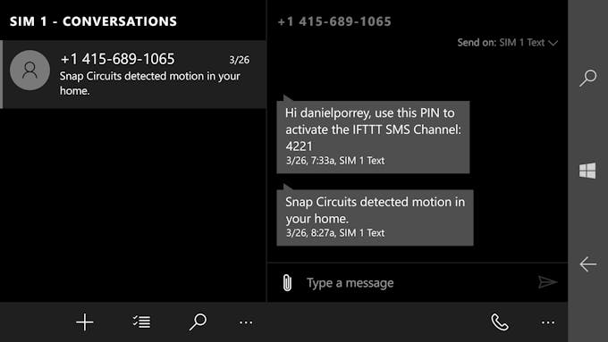SMS messages from IFTTT in landscape mode.
