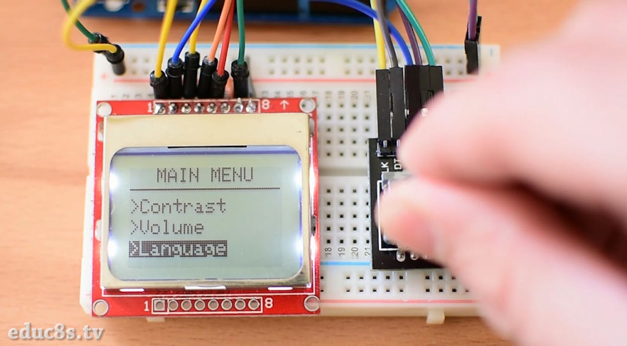 arduino menu on a nokia 5110 lcd using a rotary encoder arduino project hub