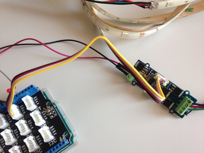 Grove LED Strip Driver connected to Grove Base Shield on Arduino Uno