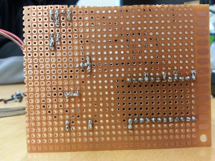 Bottom of the PCB after being soldered.