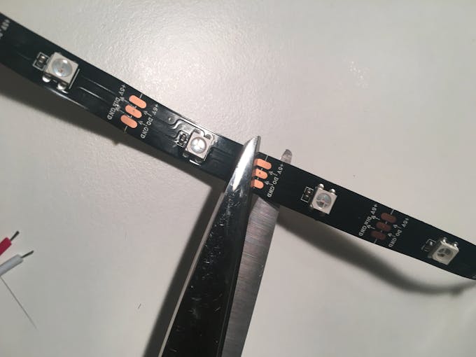 The LED strips can be cut at the contact points with scissors