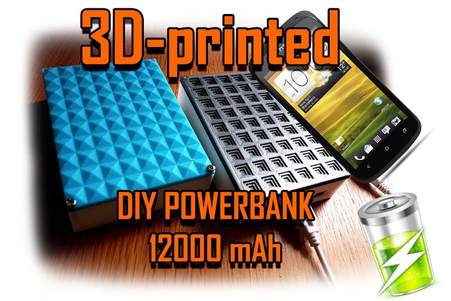 Powerbank DIY 12000-16000 MAh 2.1 Amp 3D-printed With LED...