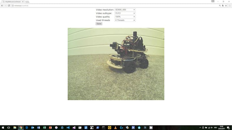 Type in http://device/controls to change video subtype, resolution, quality and used threads