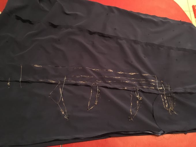 The inside of my dress after sewing 1/3 of the lights in