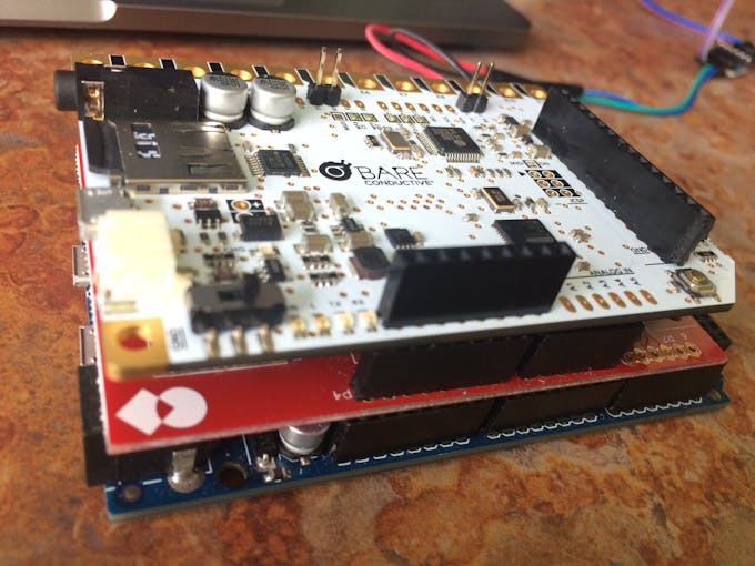 Arduino Due --> AnduinoWiFi --> Bare Conductive Touch Board