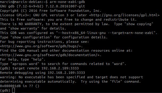Remote connection using gdb debugger