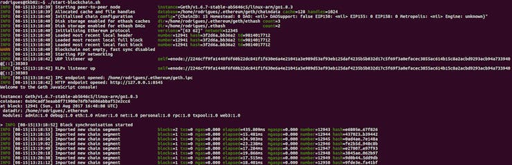 Tinkerboard receiving blocks through the geth client.