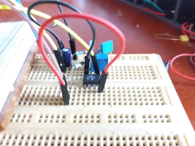 The circuit tested on a breadboard
