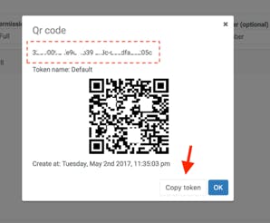Copying the token to be used in the Gateway configuration