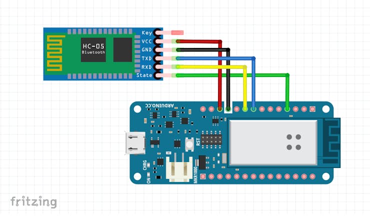 First wire up only the bluetooth module to the Arduino