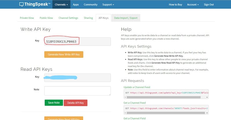 Note the API Key of the channel.