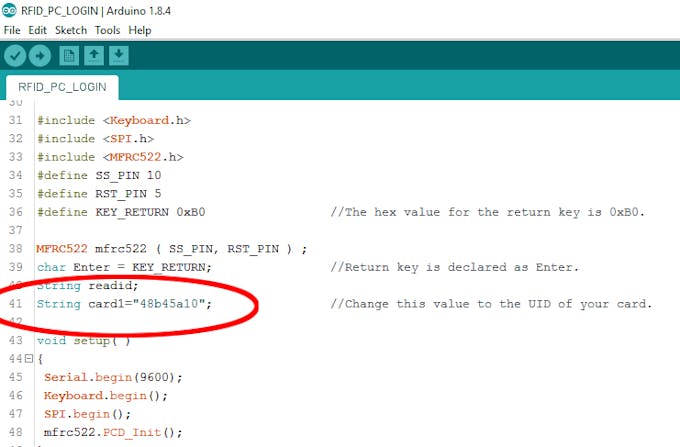 Change this value to the UID which you've noted down from the serial monitor.