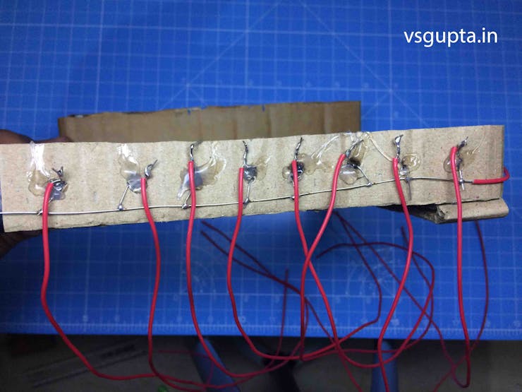 Solder the LDR, Make one legs common for all, and other legs, solder stray wires and glue them