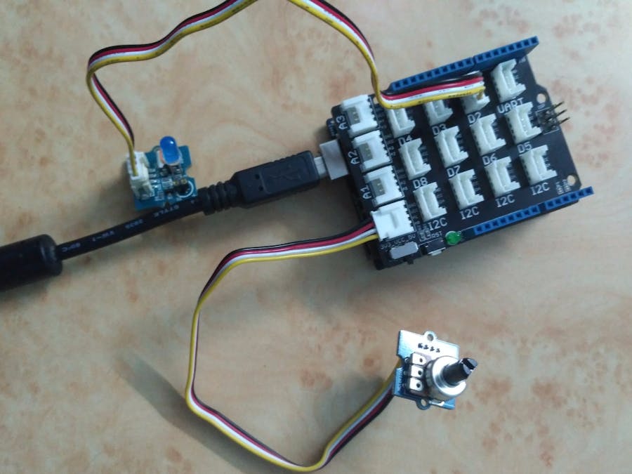 Using Grove-Rotary Angle Sensor(P) to Control Grove LED