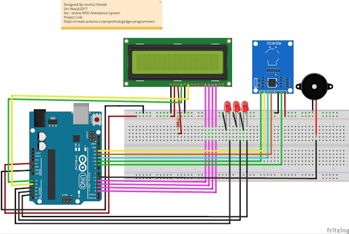 ARDUINO-RFID-LCD-LED-BUZZER COMPLETE CIRCUIT
