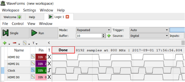 HDMI waveforms captured by the Digital Discovery