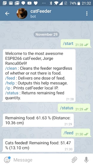 Controlling catFeeder via Telegram bot.