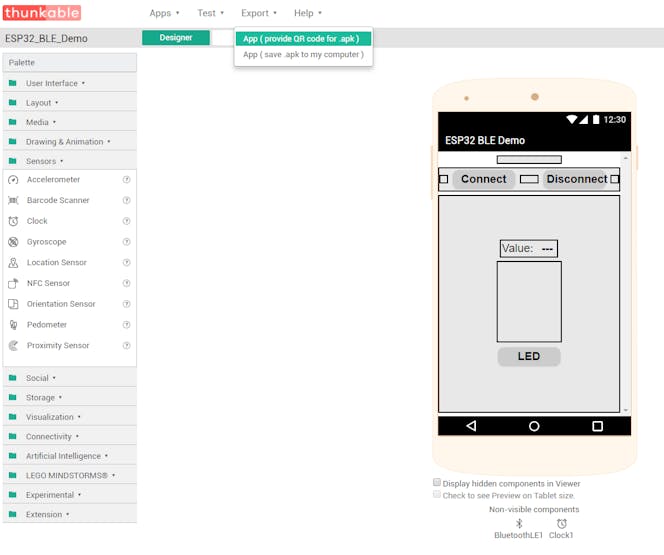 Export the app with the first option and it will show a QR code for you to scan on your phone