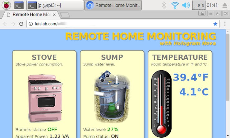 Remote Home Monitor Dashboard - Chromium web browser