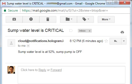 e-mail from the Hologram Cloud (email route)