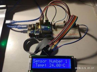 Read Temperature 1-8 Sensors DT18B20 on LCD Display