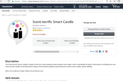 Screen shot of skill in the Amazon Alexa store