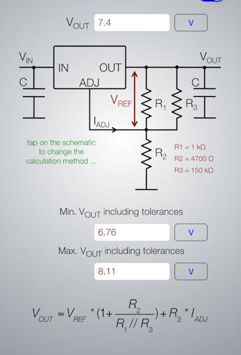 the LM317T calculation for 7.4 volts