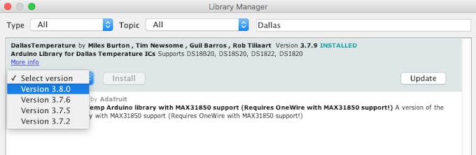 Installing DallasTemperature library in the Arduino IDE