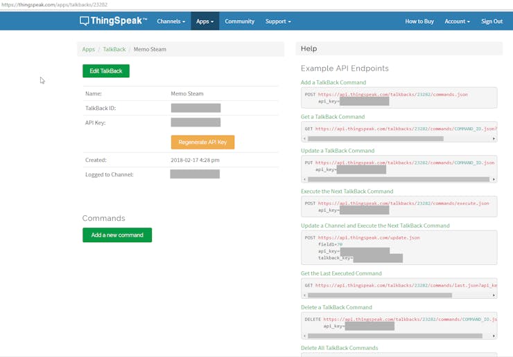 ThingSpeak TalkBack.