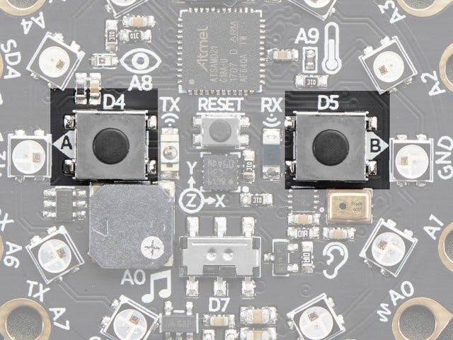 The buttons on the Circuit Playground Express. Source: Adafruit