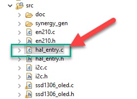 select hal_entry.c for editing inside of e2 Studio